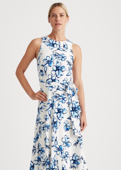 Vestidos Ralph Lauren Mujer Creme / Azules / Multicolor - Floral Jersey - IDCKW5617